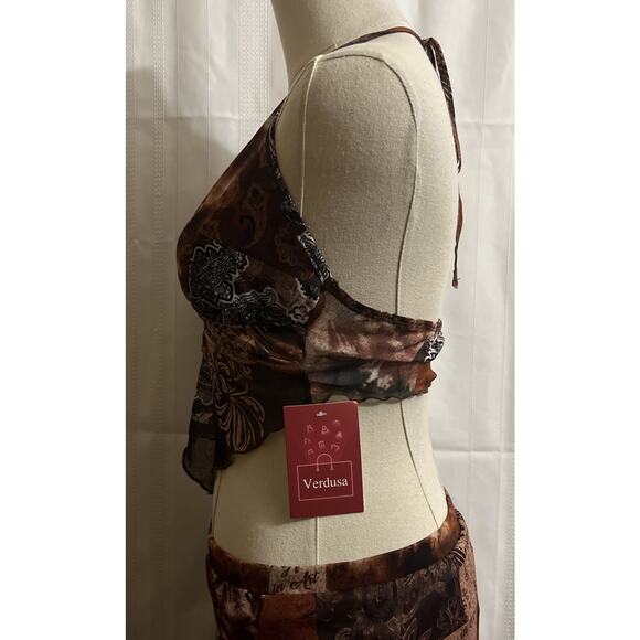 Women's 2pc Boho Western Tie Dye Backless Top & Split Thigh Skirt Outfit - Picture 13 of 16